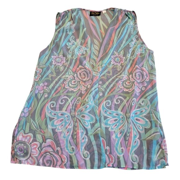 Bob Mackie Wearable Art Vest Colorful Semi Sheer Cover Up Sz L Butterfly Floral - Picture 1 of 6